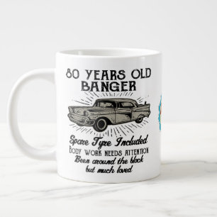 Caneca De Café Grande 80 de Aniversário Engraçado Carro-Retro Banger D