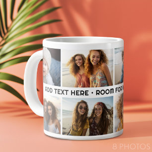 Caneca De Café Grande 8 Colagem de Fotos 1 Linha de Texto -- Pode Editar