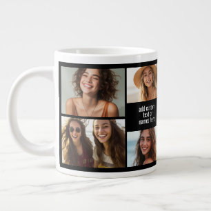 Caneca De Café Grande 8 Colagem de Fotos Minimalista - Grade Preto e Bra