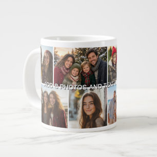 Caneca De Café Grande 8 Grade de Colagem de Fotos - Texto Personalizado