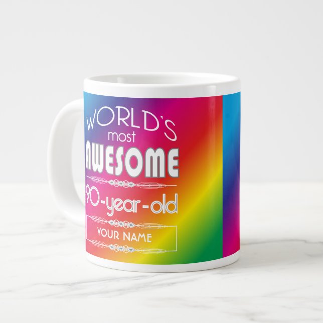 Caneca De Café Grande 90 Birthday Worlds Melhor Arco-Íris Fabuloso (Frente Esquerda)
