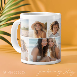 Caneca De Café Grande 9 Colagem de Fotos - Grade Branca Moderna e Minima