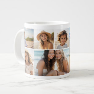 Caneca De Café Grande 9 Colagem de Fotos - Grade Branca Moderna e Minima