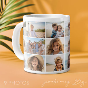 Caneca De Café Grande 9 Colagem de Fotos - Mesmas Fotos em Ambos os Lado