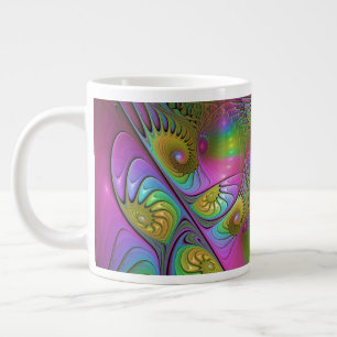 Caneca De Café Grande A Abstrato de Arte Fractal Colorida Luminosa
