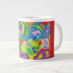 Caneca De Café Grande A arte original de Abstrato com cores múltiplas, 