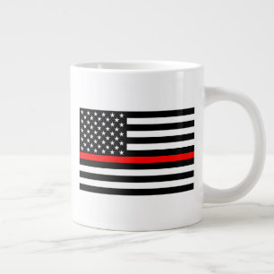 Caneca De Café Grande A bandeira branca e negra da linha vermelha fina n