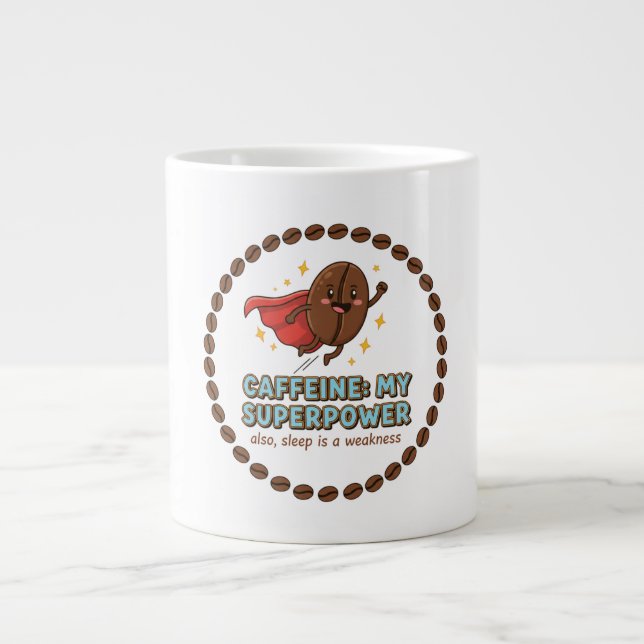 Caneca De Café Grande A Cafeína é Meu Superpoder (Frente)