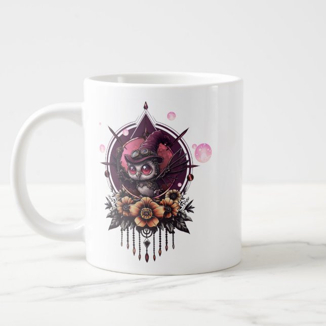 Caneca De Café Grande A Coruja Steampunk: Guardiã dos Segredos. (Esquerda)