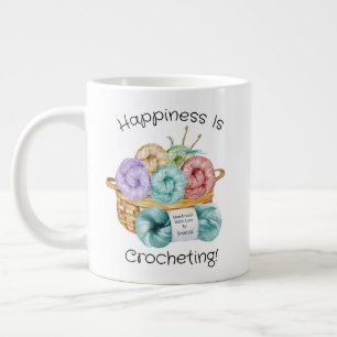 Caneca De Café Grande A Felicidade é Crochetar Personalizado