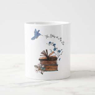 Caneca De Café Grande A História de Minha Vida, Pássaro Azul e flores