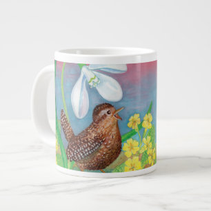 Caneca De Café Grande A neve e o pássaro-verde convocam o primavera