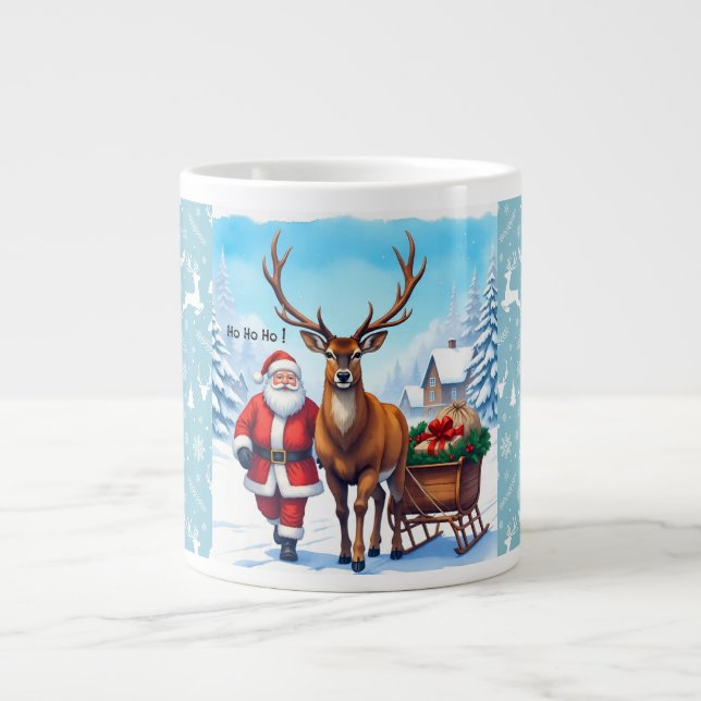 Caneca De Café Grande A Viagem de Natal de Santa Claus e Reindeer (Frente)