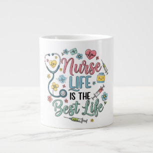 Caneca De Café Grande A Vida de Enfermeira é a Melhor Vida Floral Pastel