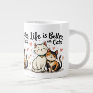 Caneca De Café Grande A vida é melhor com gatos bonitos estéticos