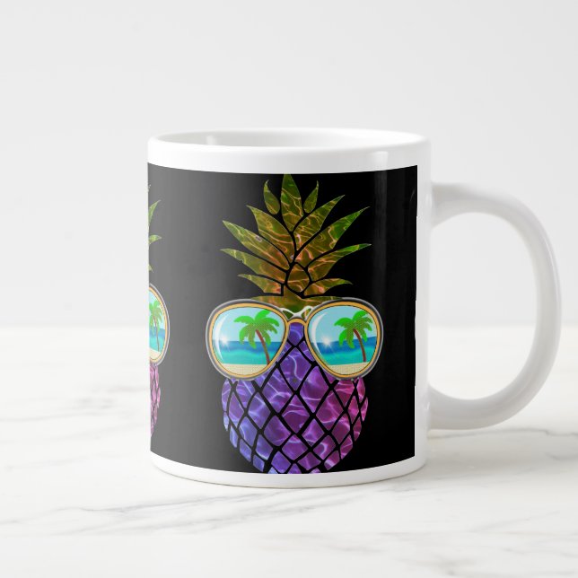 Caneca De Café Grande Abacaxi rosa roxo tropical (Direita)