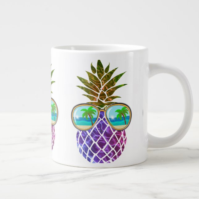 Caneca De Café Grande Abacaxi rosa roxo tropical (Direita)