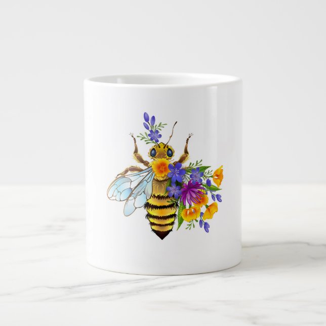 Caneca De Café Grande Abeja flor com plantas silvestres (Frente)