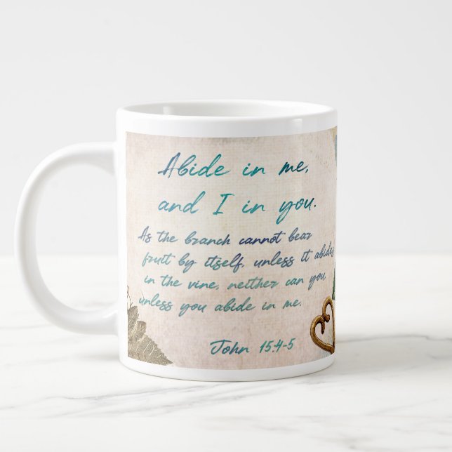 Caneca De Café Grande Abide in Me Fruitoso Faith Art Diário (Esquerda)
