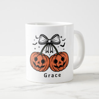 Caneca De Café Grande Abóbora Cerejas Coquette Halloween Personalizado