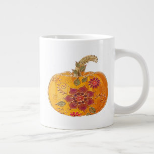 Caneca De Café Grande Abóbora Com Flores