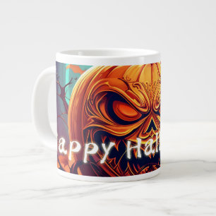 Caneca De Café Grande Abóbora de Halloween Galho Torcido Ornamentada