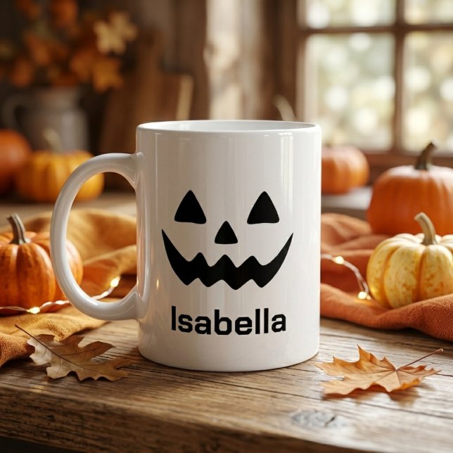 Caneca De Café Grande Abóbora de Halloween Personalizada com Rosto de Ja (Criador carregado)