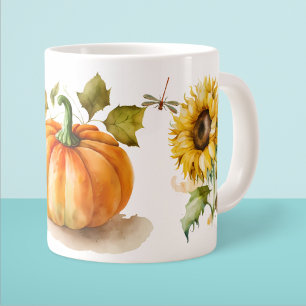 Caneca De Café Grande Abóbora e Flores
