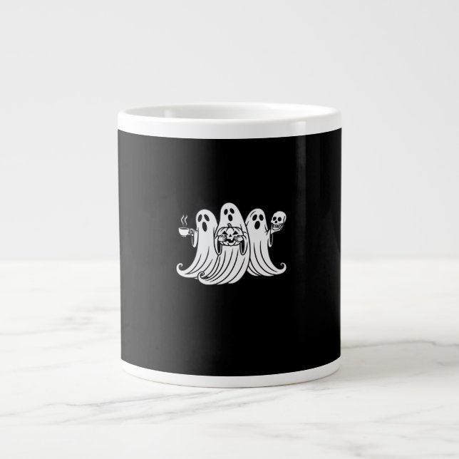 Caneca De Café Grande Abóbora segurando café assustador (Frente)