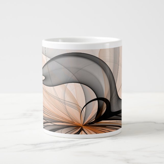 Caneca De Café Grande Abstrato Anthracite Cinza Siena Moderna Arte Fract (Frente)
