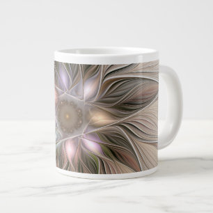 Caneca De Café Grande Abstrato Beige Brown Floral Fractal
