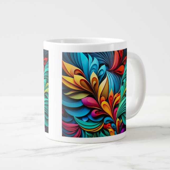 Caneca De Café Grande Abstrato de Flores Jumbo Mug (Frente Esquerda)