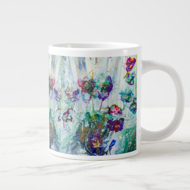 Caneca De Café Grande Abstrato de jardim de beija-flores (Direita)