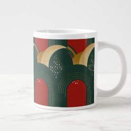Caneca De Café Grande Abstrato Dourado Verde e Vermelho