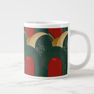 Caneca De Café Grande Abstrato Dourado Verde e Vermelho