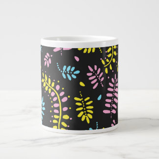 Caneca De Café Grande Abstrato Ferns - amarelo brilhante, rosa, azul
