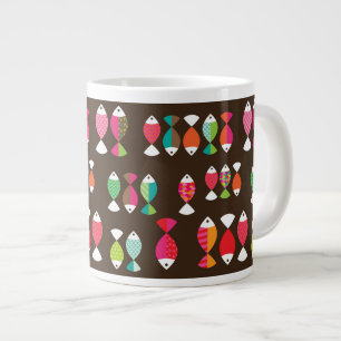Caneca De Café Grande Abstrato retro peixe debaixo de água padrão 2