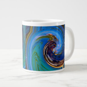Caneca De Café Grande Abstrato Verde Azul Pavão JUMBO Mug