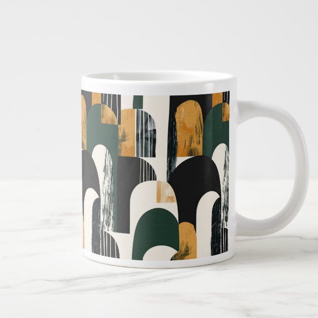 Caneca De Café Grande Abstrato Verde Dourado Preto e Branco (Direita)