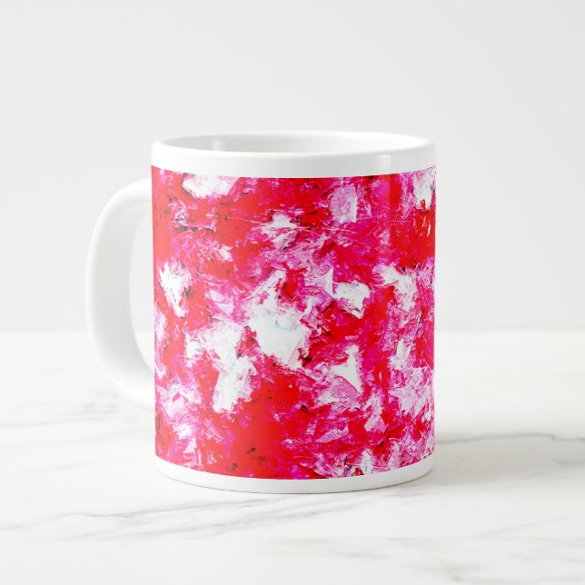 Caneca De Café Grande Abstrato Vermelho e Rosa (Frente Esquerda)