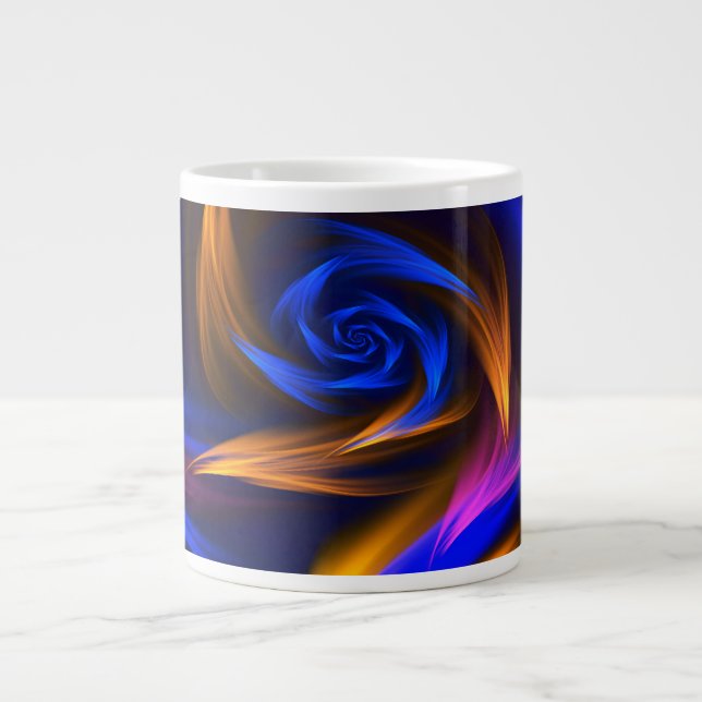 Caneca De Café Grande Abstrato Vortex Forma Azul Laranja (Frente)