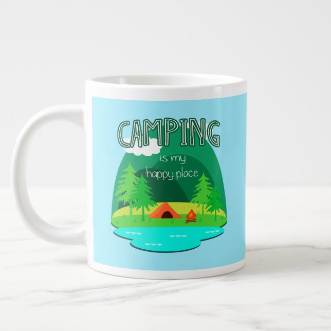 Caneca De Café Grande Acampamento é Meu Lugar Feliz (Esquerda)