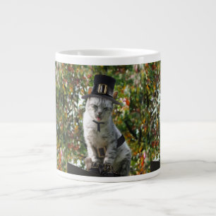 Caneca De Café Grande Ação de Graças de Pilgrim Cat