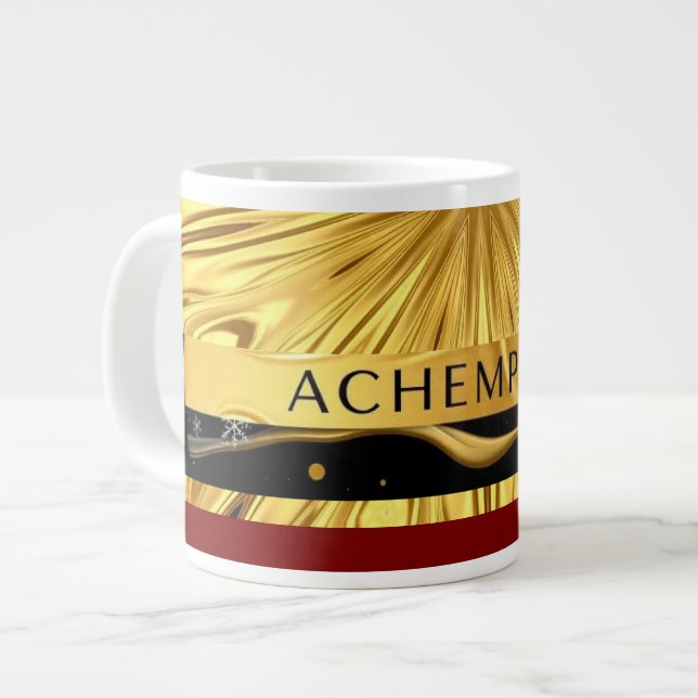 Caneca De Café Grande Achempong Designer Drinkware: Crimson & Gold Opule (Frente Esquerda)