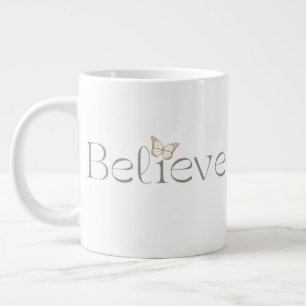 Caneca De Café Grande Acredite Borboleta, Presente Inspirador de Bem-Est