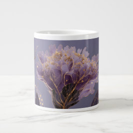 Caneca De Café Grande Acrilica Floral Inspirada em Peônia Roxa com Acent