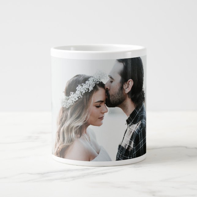Caneca De Café Grande Add Your Own Custom Photo Wedding (Frente)