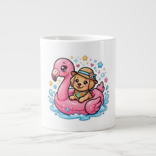 Caneca De Café Grande Adesivo de Flamingo de Piscina Cachorrinho Kawaii