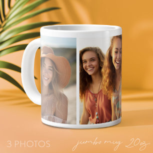 Caneca De Café Grande Adicionar 3 Fotos - Colagem Simples - Minimalista