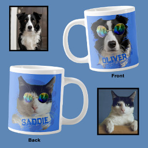 Caneca De Café Grande Adicionar óculos escuros Cachorro único Azul Foto